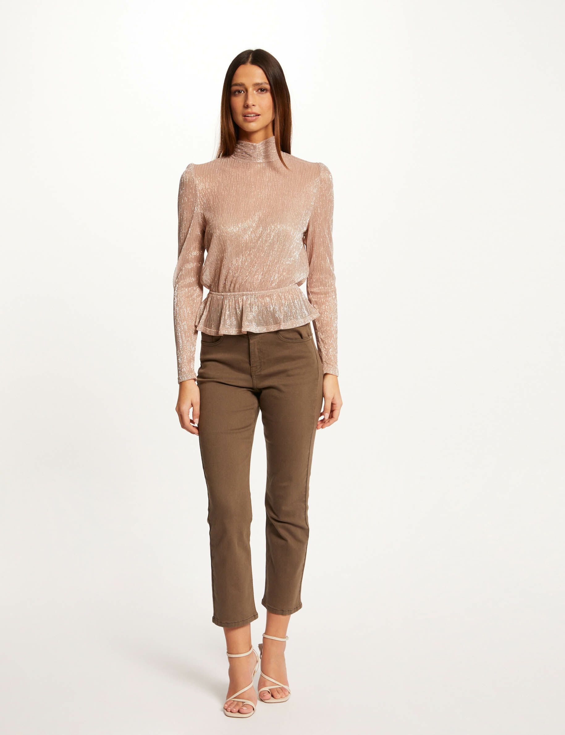 T-shirt manches longues métallisé vieux rose femme - vieux_rose