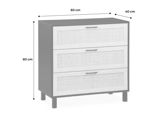Commode noire et cannage 80 x 40 x 80cm - Bianca - 3 tiroirs