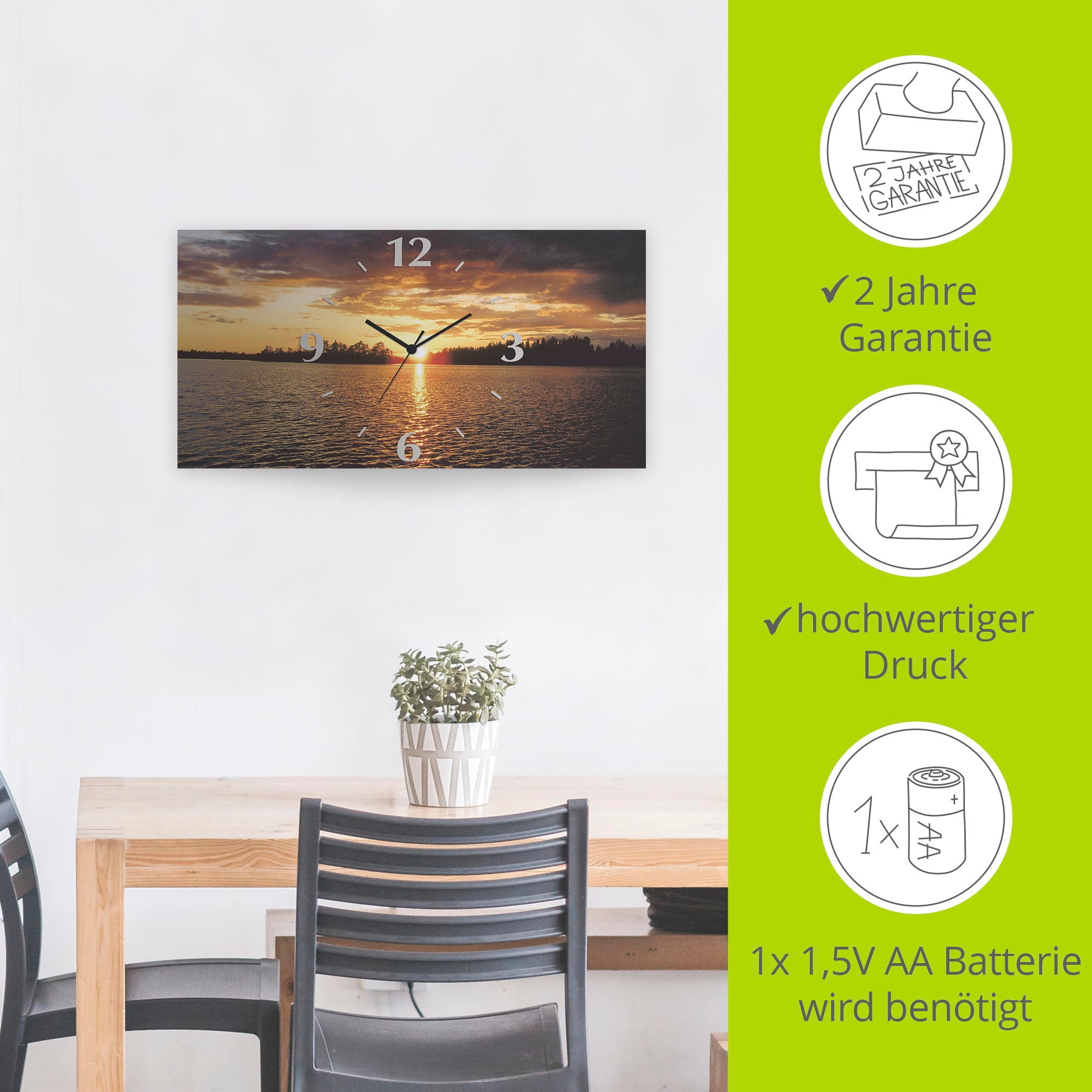 Artland Wanduhr »Sonnenuntergang am See« 3D Optik gebogen, mit Quarz- oder Funkuhrwerk, versch. Grössen