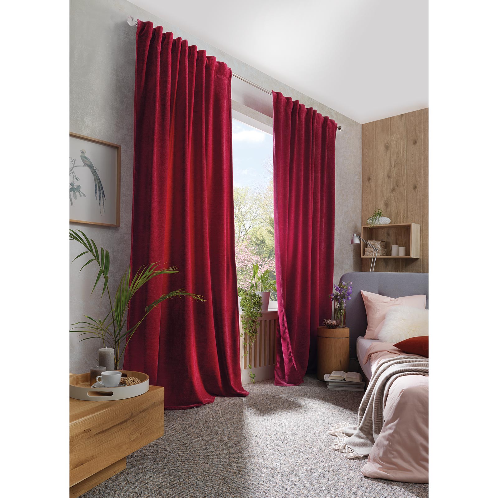 Kombibandschal WOLLY - bordeaux - Thermo-Chenille - 145x135 cm