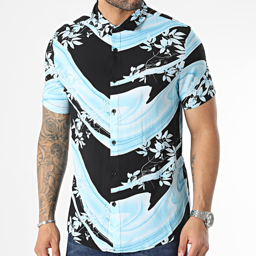 Chemise Manches Courtes Floral Bleu Noir
