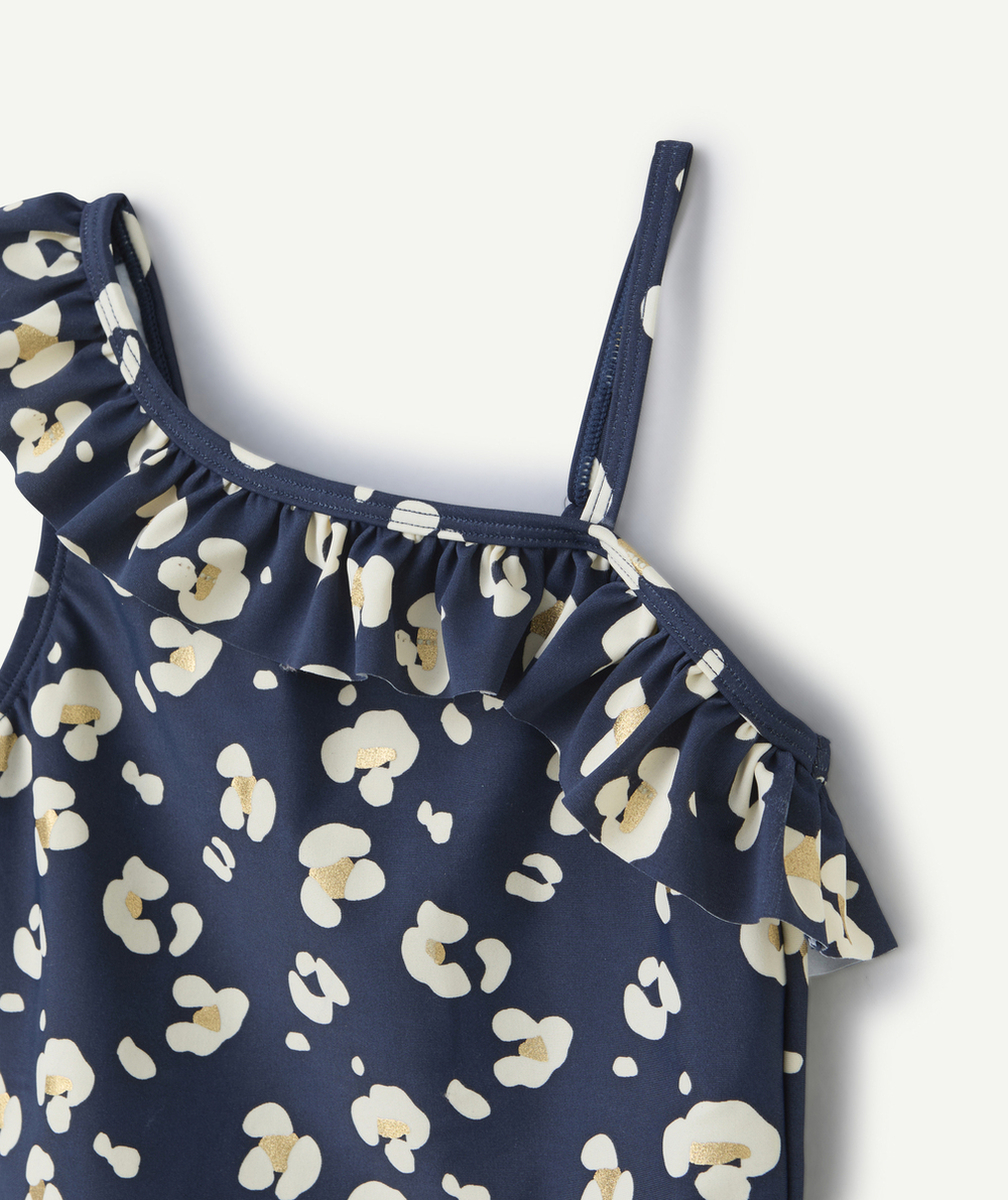 maillot de bain 1 pièce en fibre recyclées bleu marine imprimé à fleurs