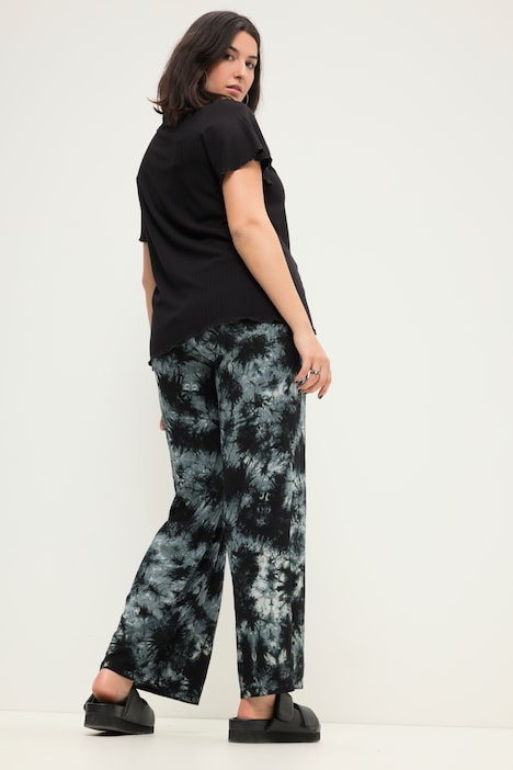 Hose, Wide Legs, HighWaist, Batikprint, teilelastischer Bund