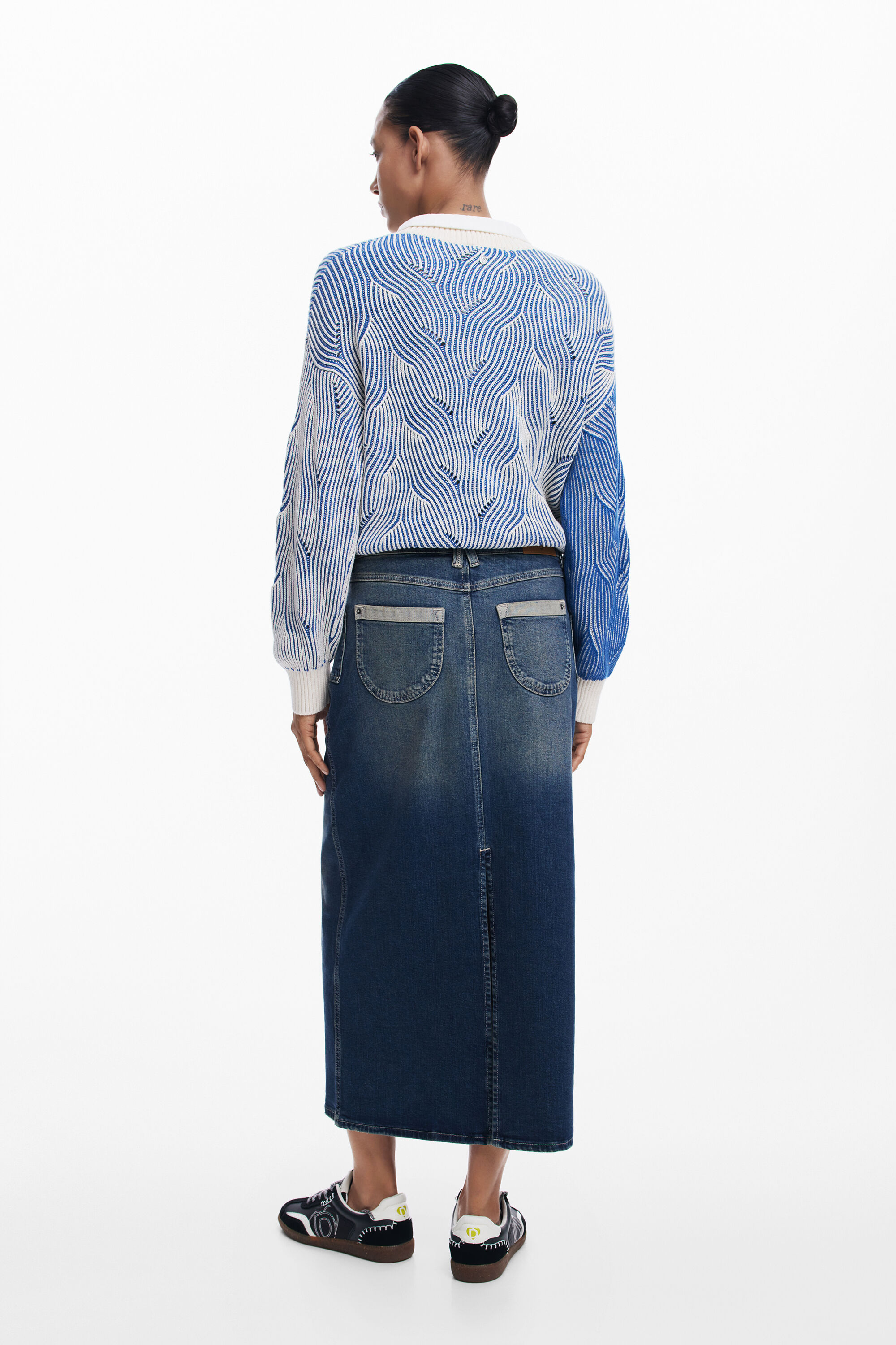 Falda midi em denim