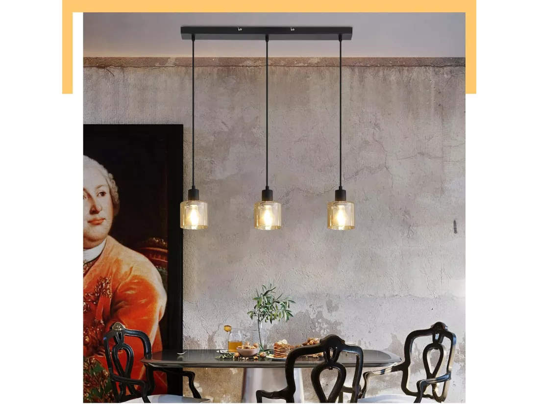 NETTLIFE Suspension table à manger lampe suspendue vintage 3 ampoules suspendues E27 métal noir rétro industriel
