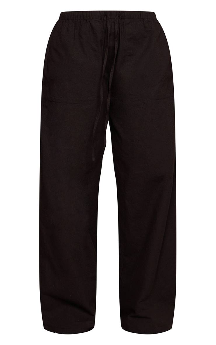 Noir Pantalon Petite En Lin Avec Taille À Cordon Coulissant