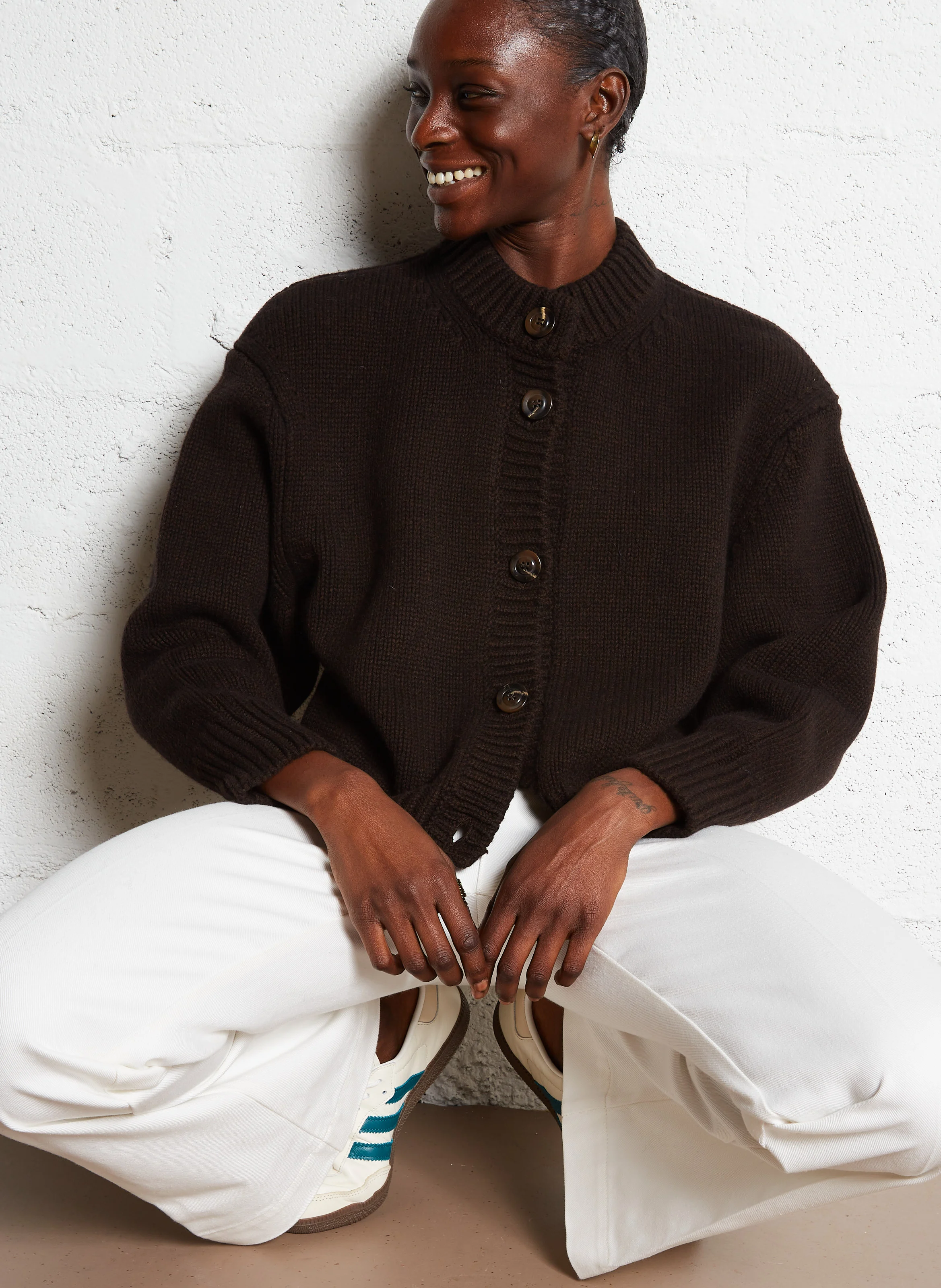 LEONARD - Cardigan col rond en laine | Marron
