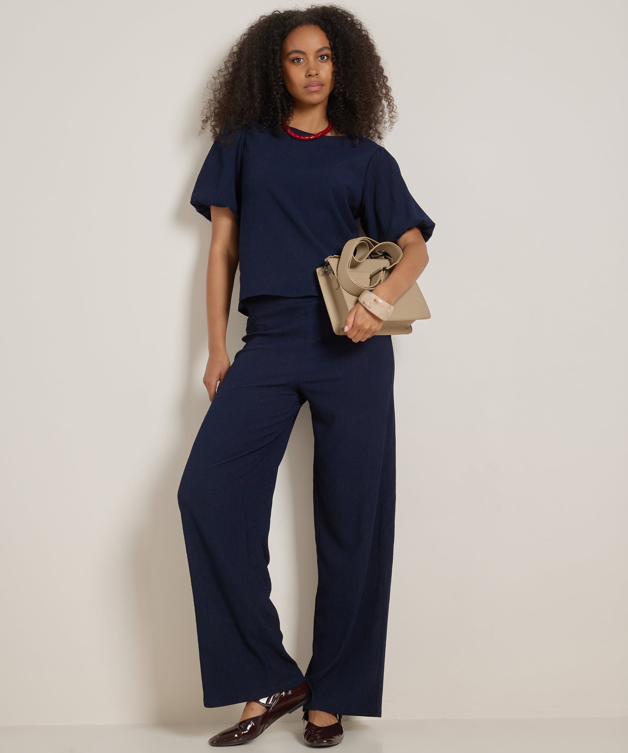 uni wide fit broek met structuur