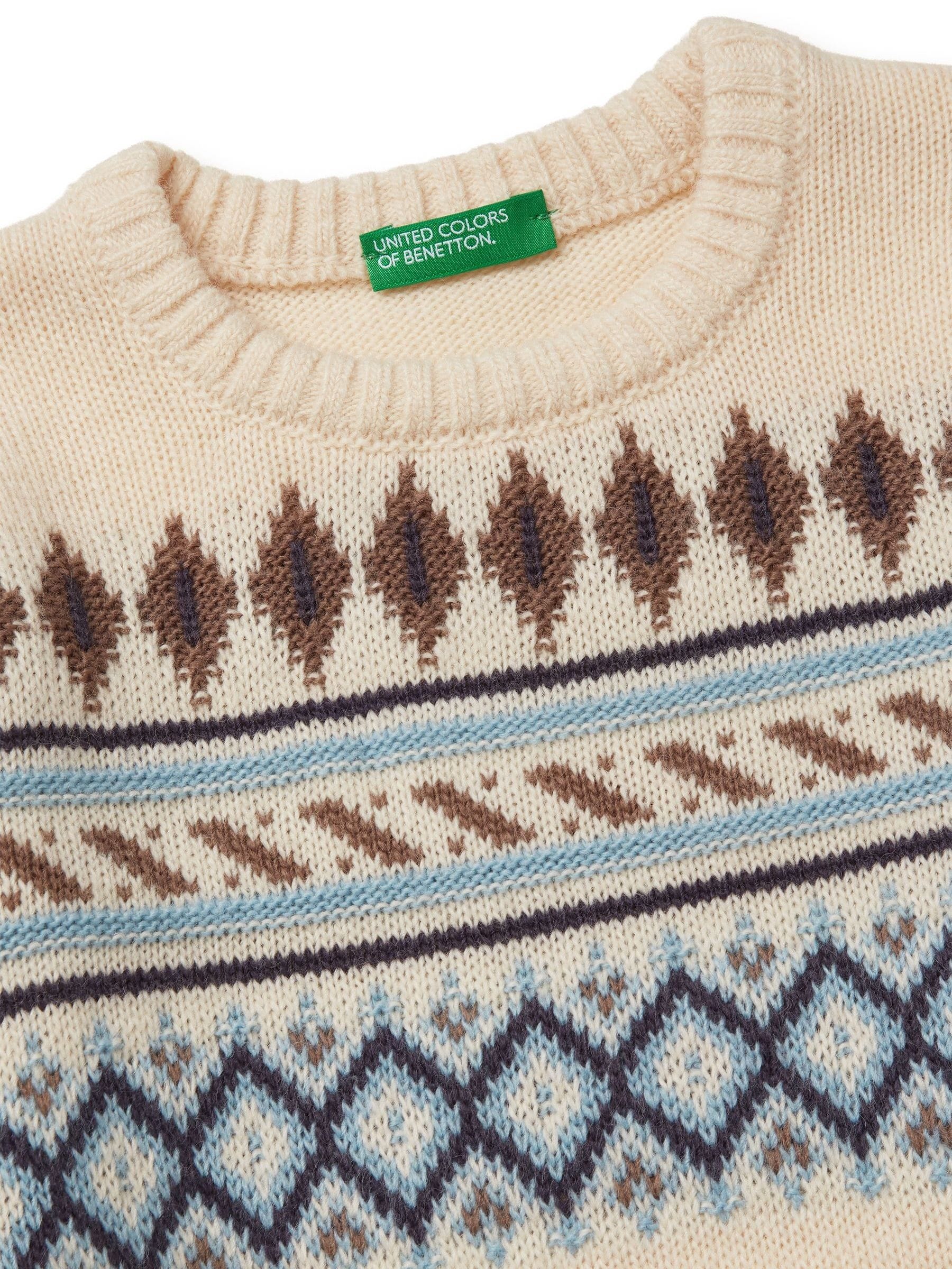 Benetton Cream Fair Isle Knitted Jumper