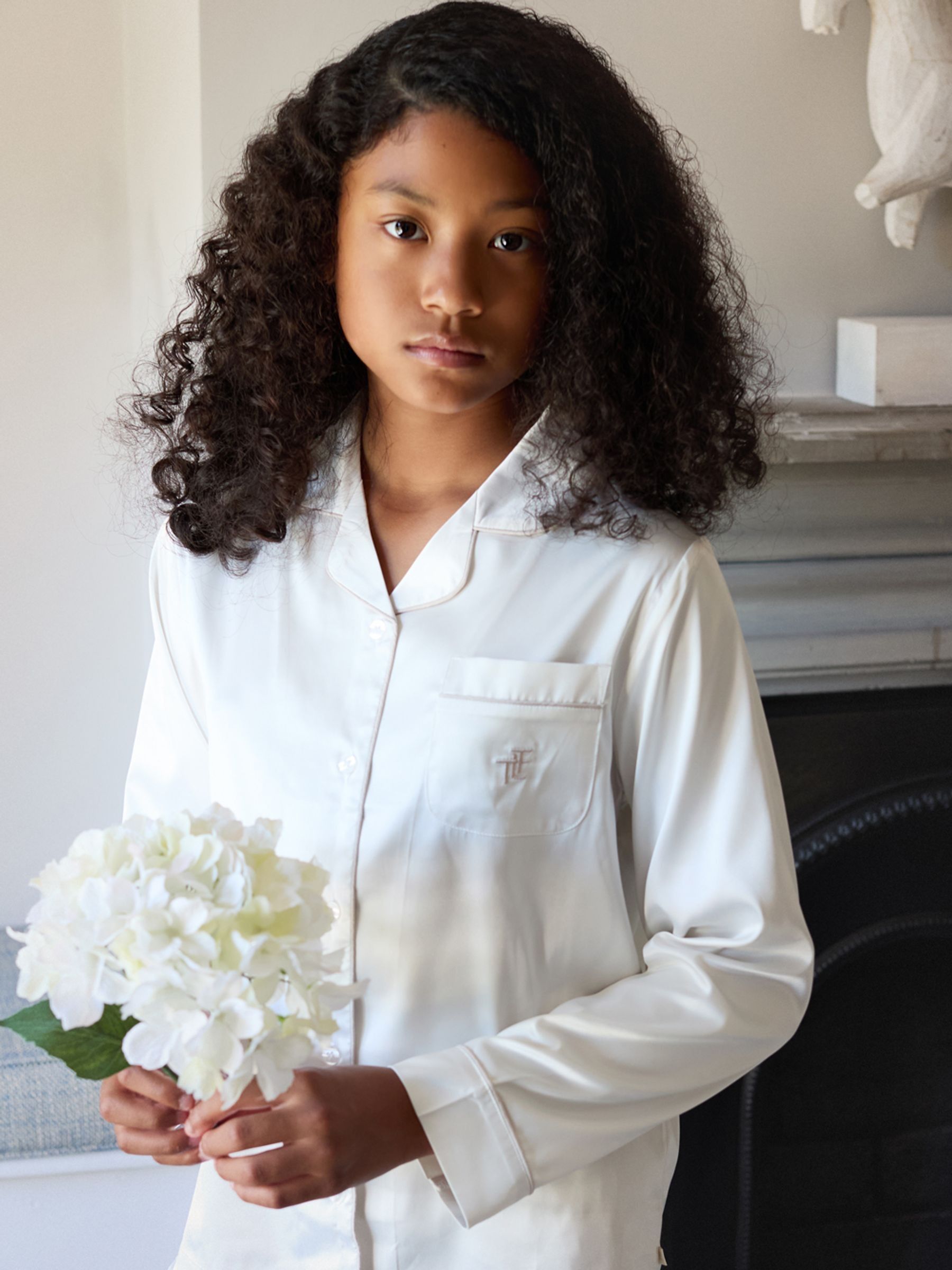 Crème - The Little Tailor Satijnen Kinder Kerstmis Pyjama's met Knoopsluiting