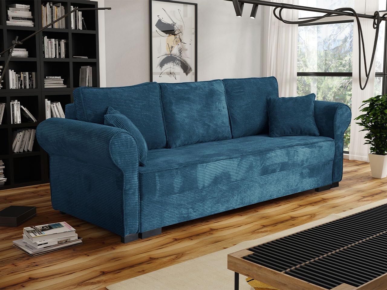 Mirjan24 Schlafsofa Olimpia Cord, Bettsofa mit abgerundete Armlehnen, Sofa mit Bettkasten und Schlaffunktion, Couchgarnitur, Schlafcouch, Sofagarnitur, Wohnlandschaft, Beste Qualität (Poso 05)