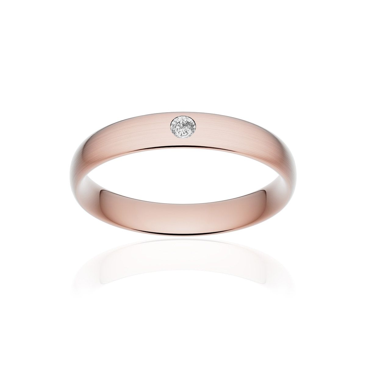 Alliance or 750 rose brossé demi-jonc confort 4mm diamant brillant