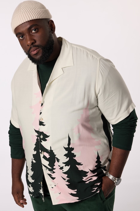 STHUGE Hemd, Halbarm, Alloverprint, Cuba Kragen, kastiger Fit, bis 8 XL