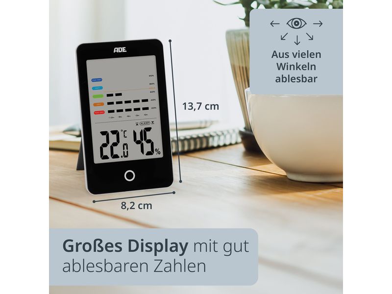 ADE Thermo-/Hygrometer digital Schwarz Digitales Thermo-/Hygrometer mit Schimmelalarm