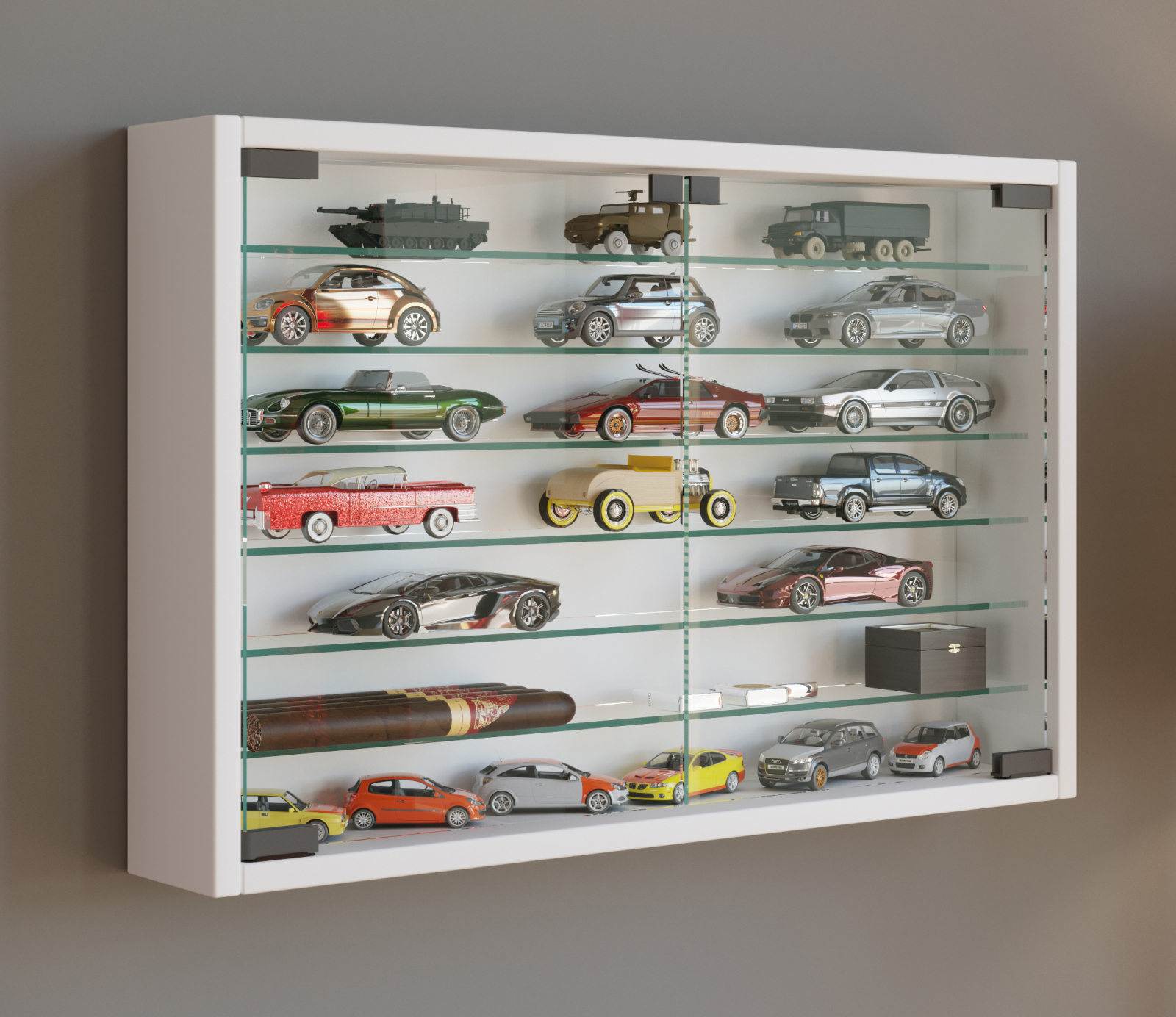 Hängevitrine MANDOSA XL - weiß - mit 6 Glasböden
