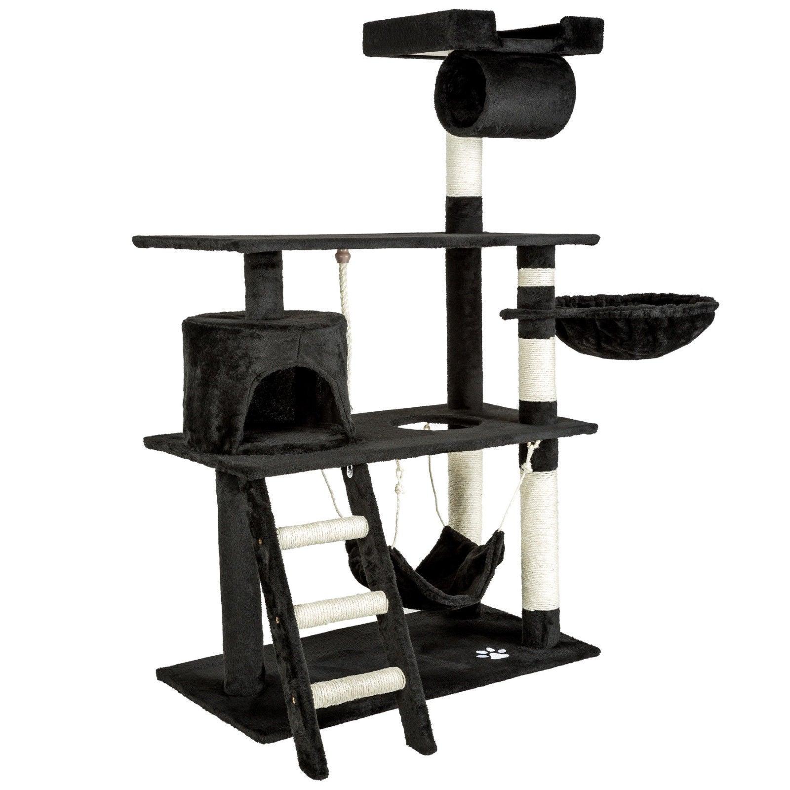 Arbre à chat griffoir grattoir niche jouet animaux peluché noir 141 cm