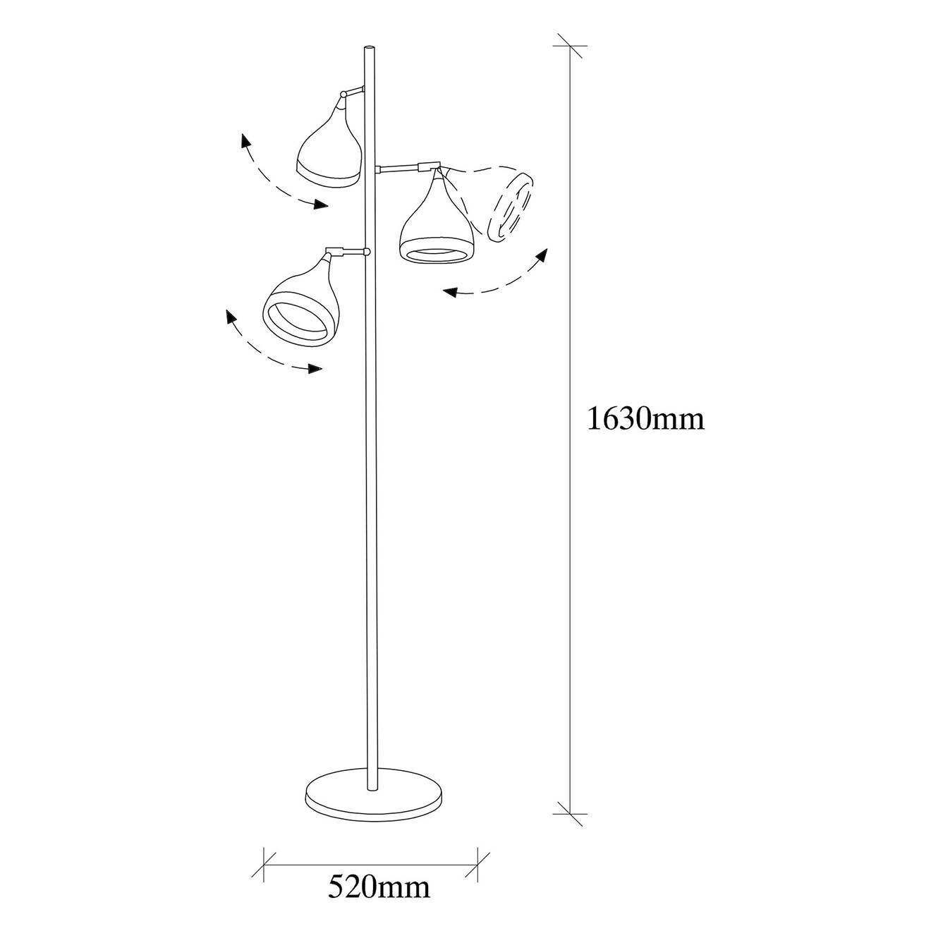 Opviq Lampadaire Yildo noir/doré - D.52x163 cm