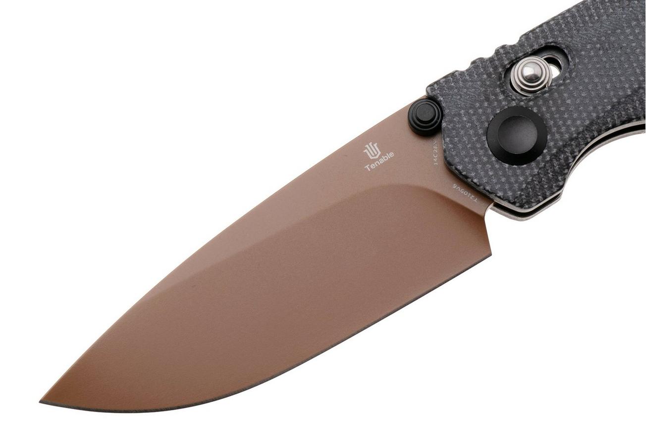 Tenable Knives Raven T2109V6 Rose Gold Coated 14C28N, Black Micarta, zakmes, Black Bird Blades design