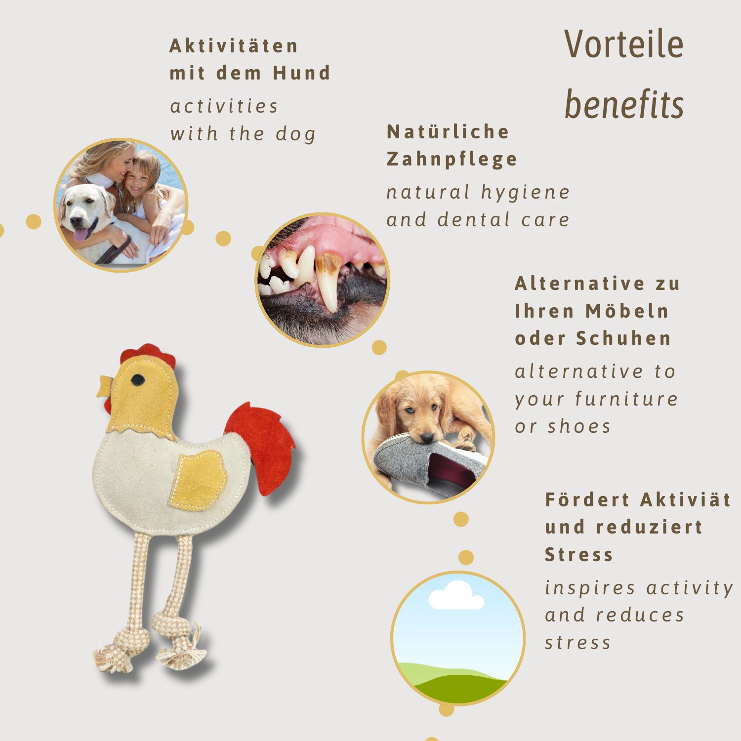 ChronoBalance Spielzeug Hühnchen aus Leder für Hunde
