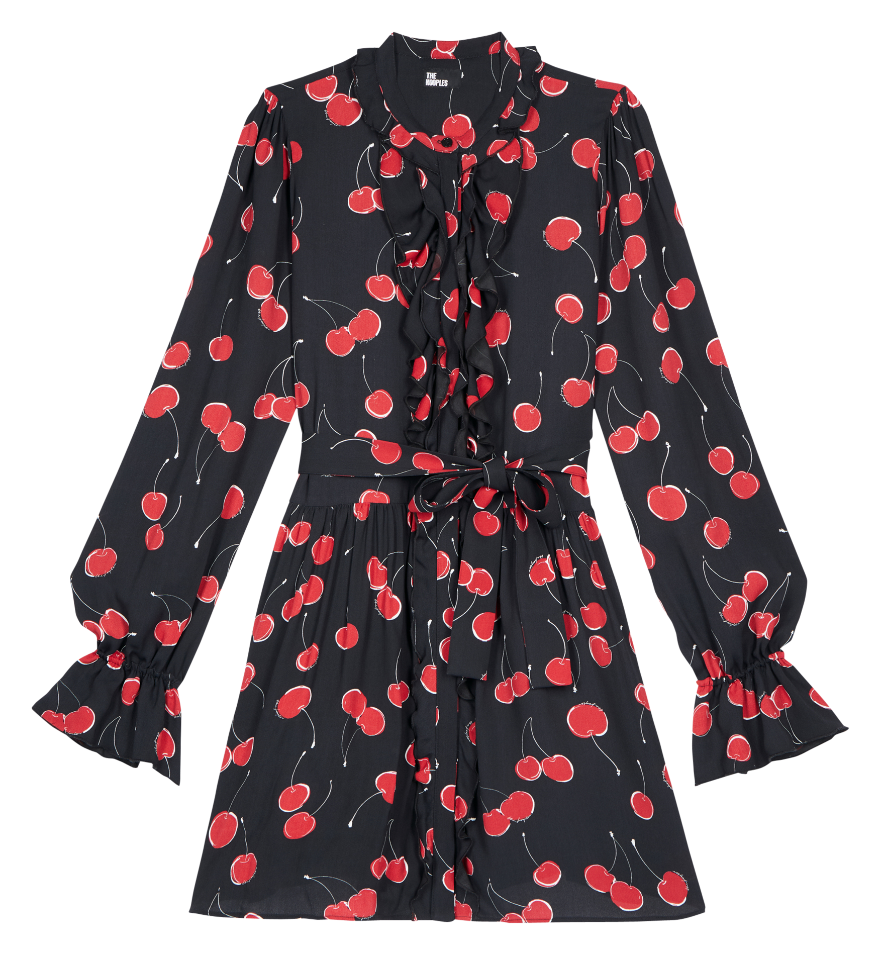 Robe courte col rond imprimé cerise | Noir