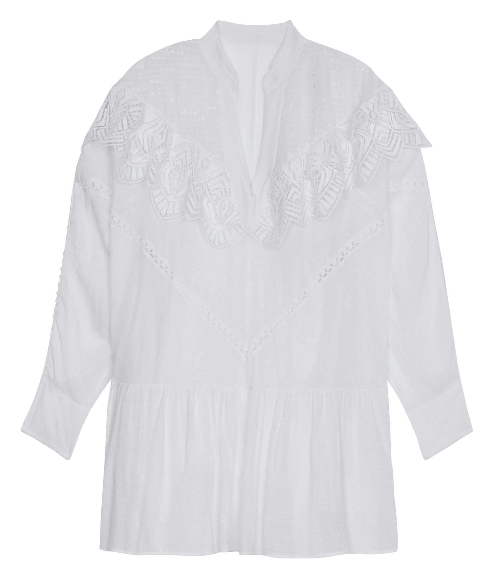 DOVY - Robe courte col tunisien à dentelle | Beige