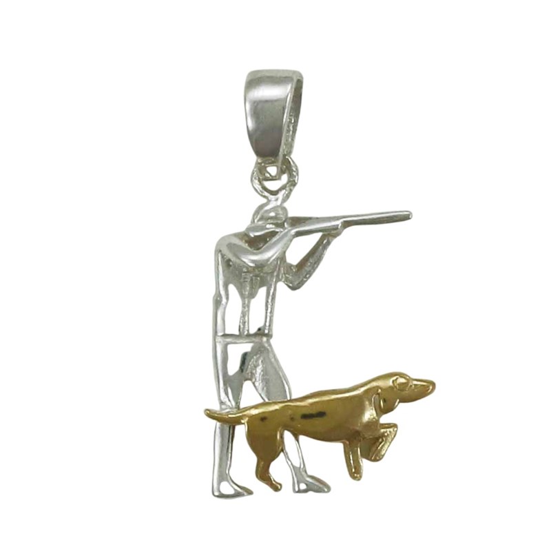 Pendentif chasseur et son chien - Argent massif et plaqué or