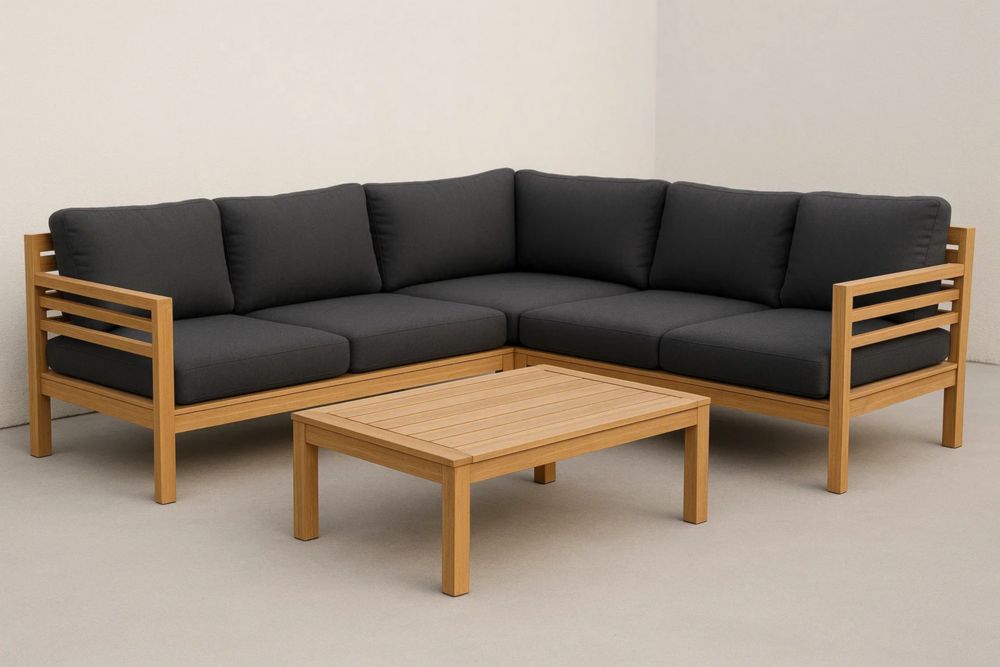 Ecksofa-Set aus Holz mit Polstern Dunkelgrau 240x240x75 cm
