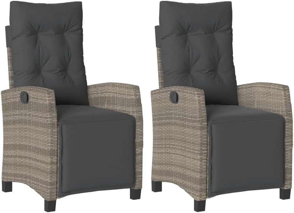 vidaXL Gartensessel 2 STK., Gartenstuhl mit Fußteil, Garten Liegestuhl mit Verstellbarer Rückenlehne Fußstütze, Sessel Relaxsessel Gartenmöbel, Grau Poly Rattan