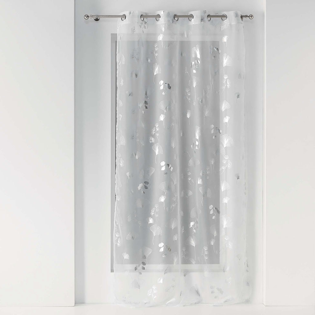 Voilage à œillets imprimé polyester BLOOMY blanc argent 140x240cm