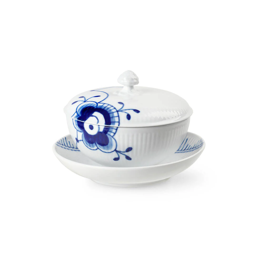 Royal Copenhagen  Blå Mega Riflet skål m/ låg og underkop - 38 cl.