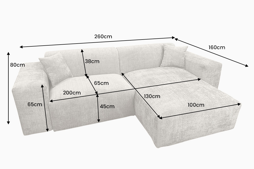 Modernes Ecksofa SIGNATUR 260cm beige Chenille Cremona beidseitig stellbar inkl. Kissen
