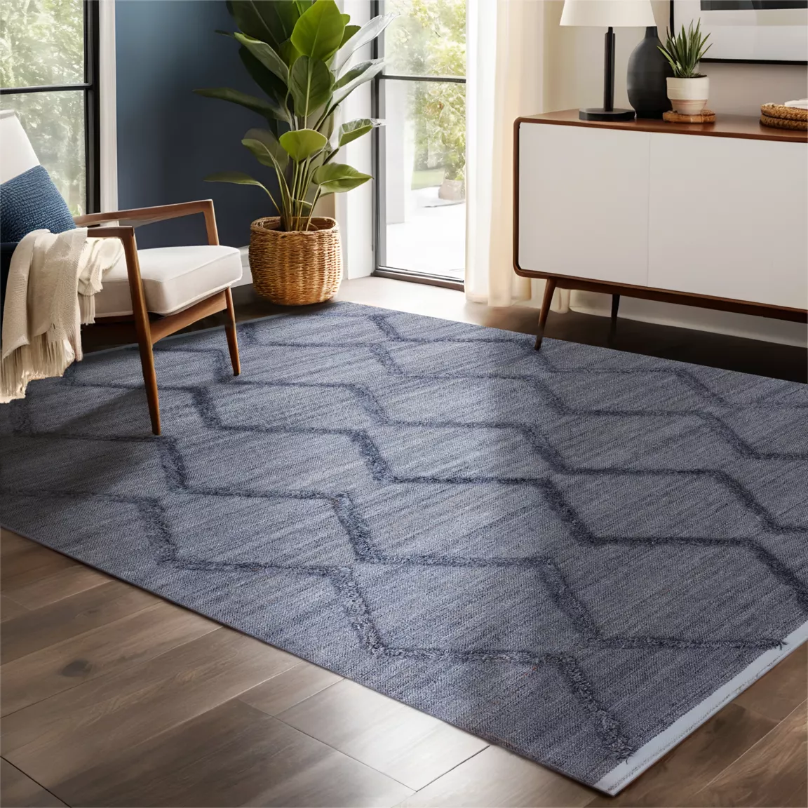 Tapis de salon rectangulaire matière recyclée tuftée (160 x 230 cm) Noori Gris