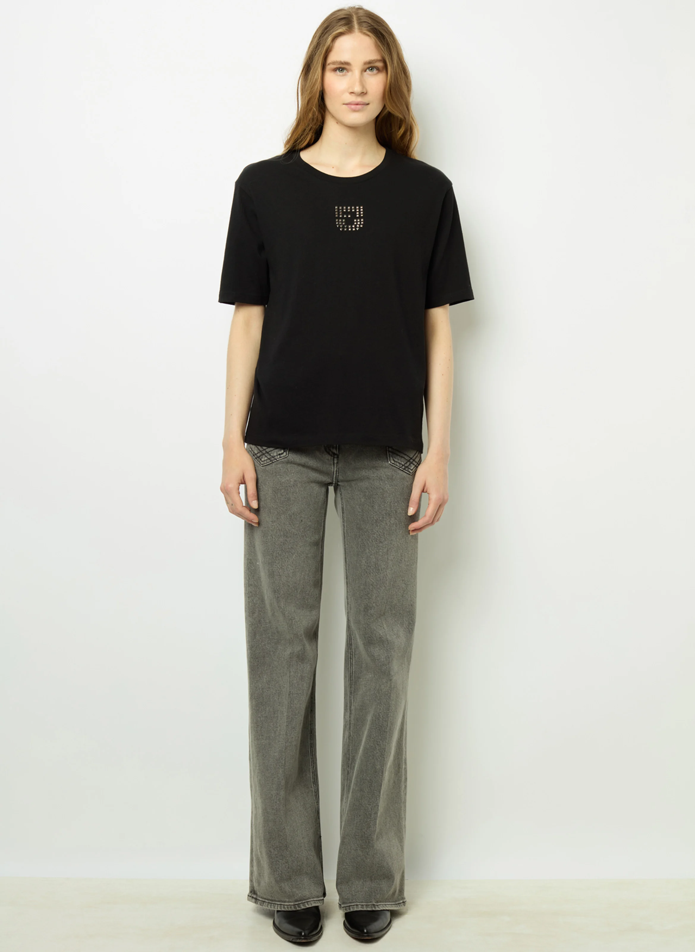 ANOUCHE - Tee-shirt col rond en coton | Noir