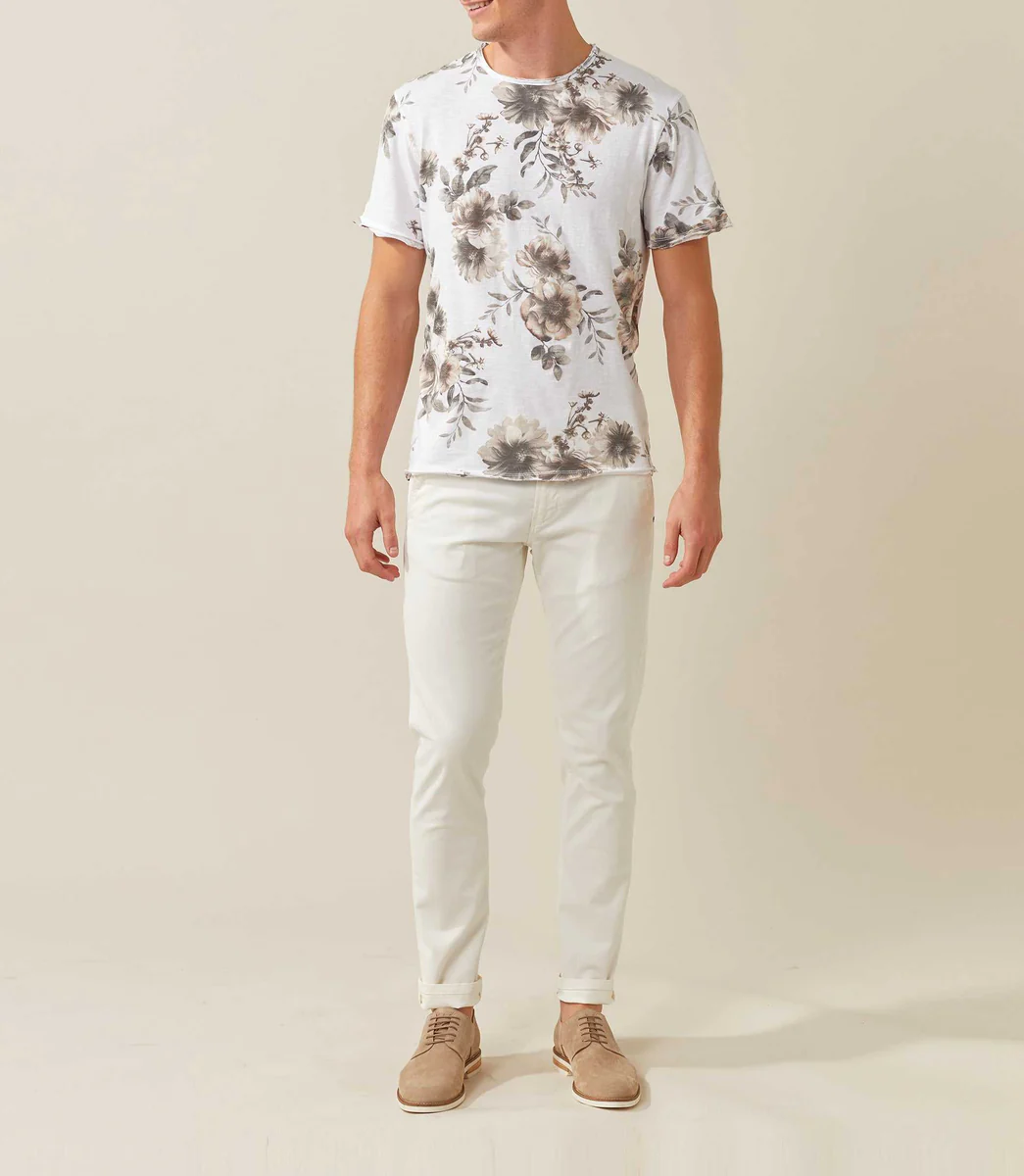 T-shirt col rond imprime blanc 