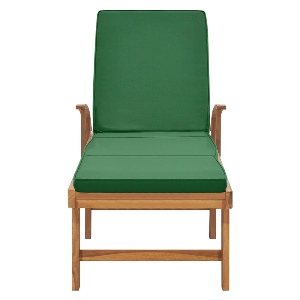 Transat chaise longue bain de soleil lit de jardin terrasse meuble d'extérieur avec coussin bois de teck solide vert 02_00124