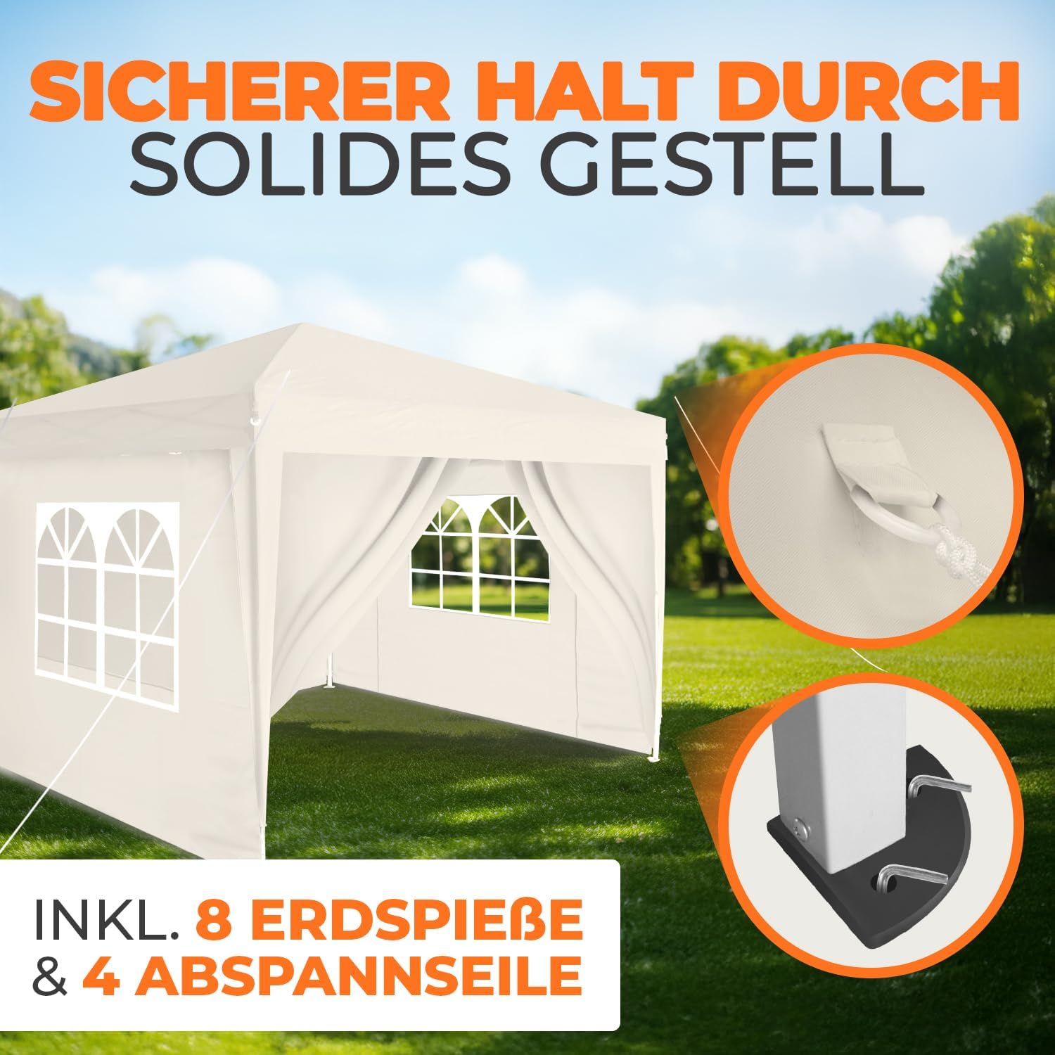 Kronenburg Faltpavillon wasserdicht Dachmaß 2 x 2 m UV Schutz 50+ Pavillon in Champagner mit 4 Seitenteilen