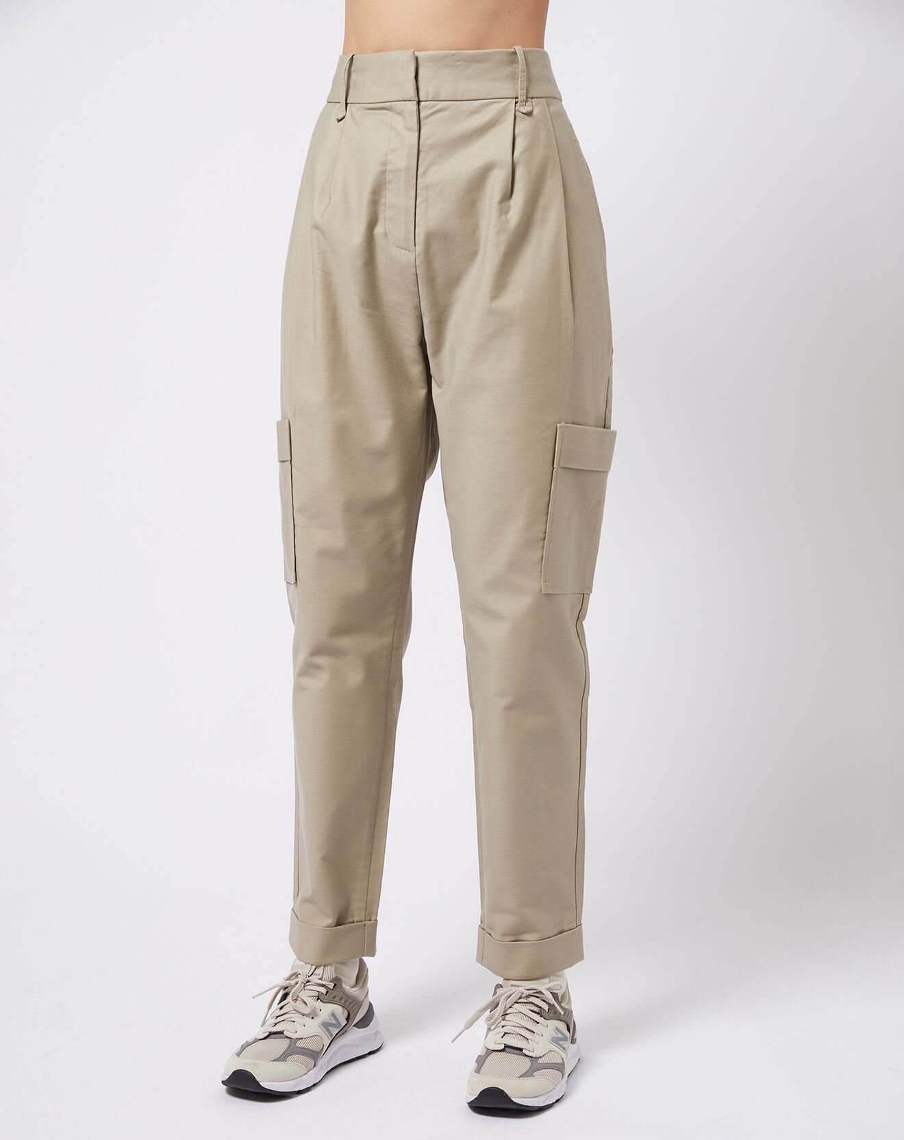 Esprit Pantalon en Toile de coton type cargo beige