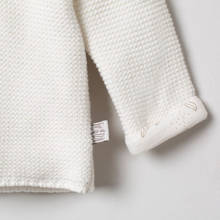 Gilet à capuche en maille doublé jersey imprimé - Ecru