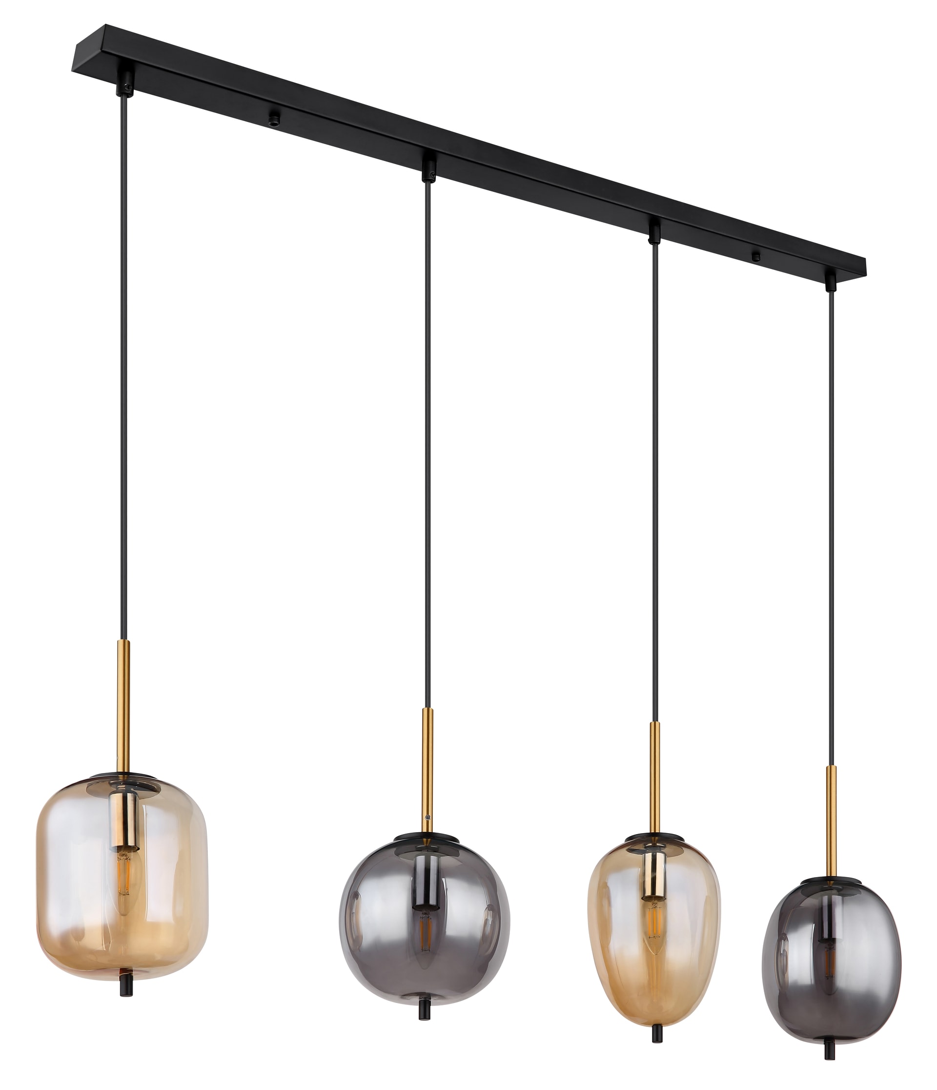 GLOBO Retrofit Balkenpendel BLACKY 4-flg schwarz /rauchfarbig amber
