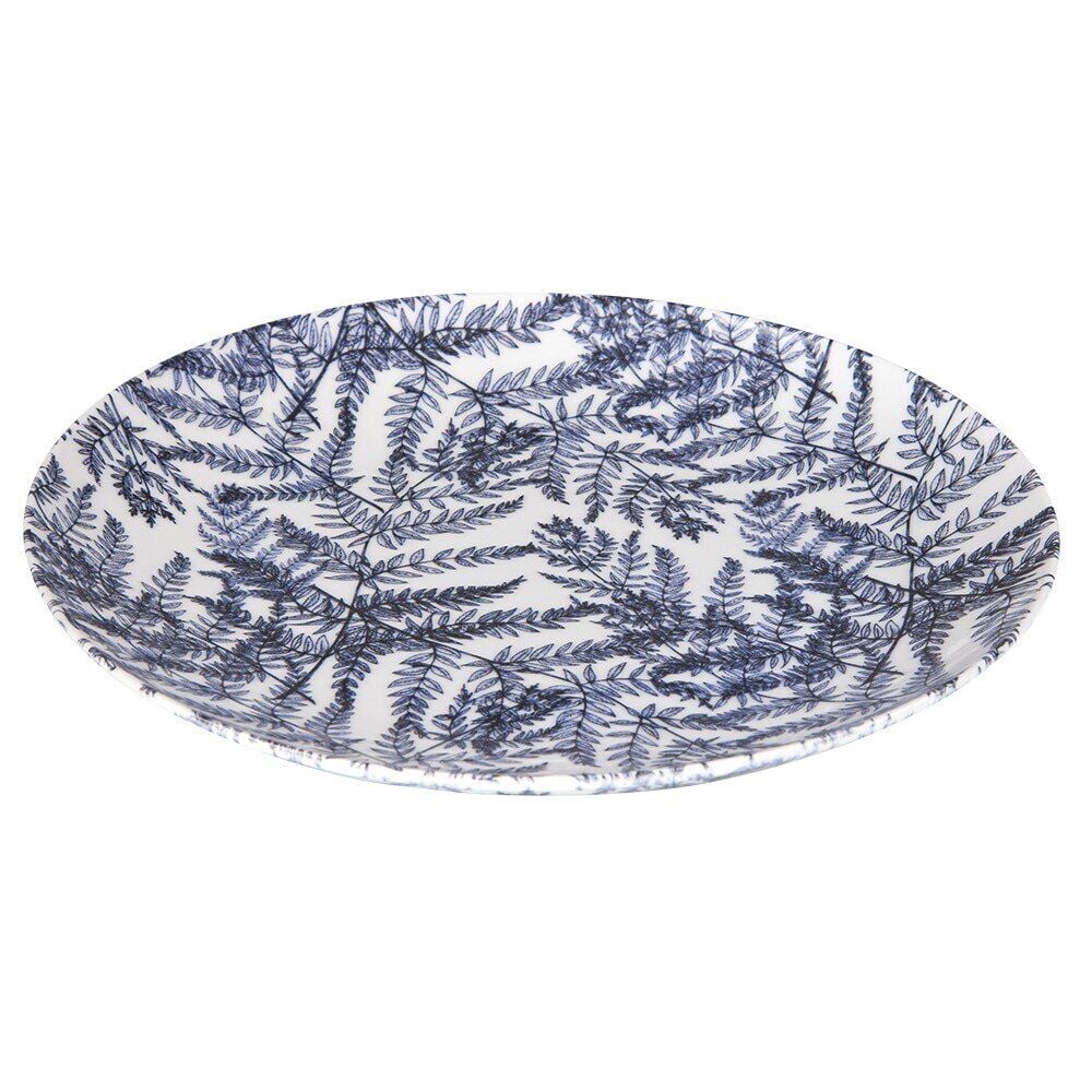 Assiette plate motif feuillage bleu et blanc