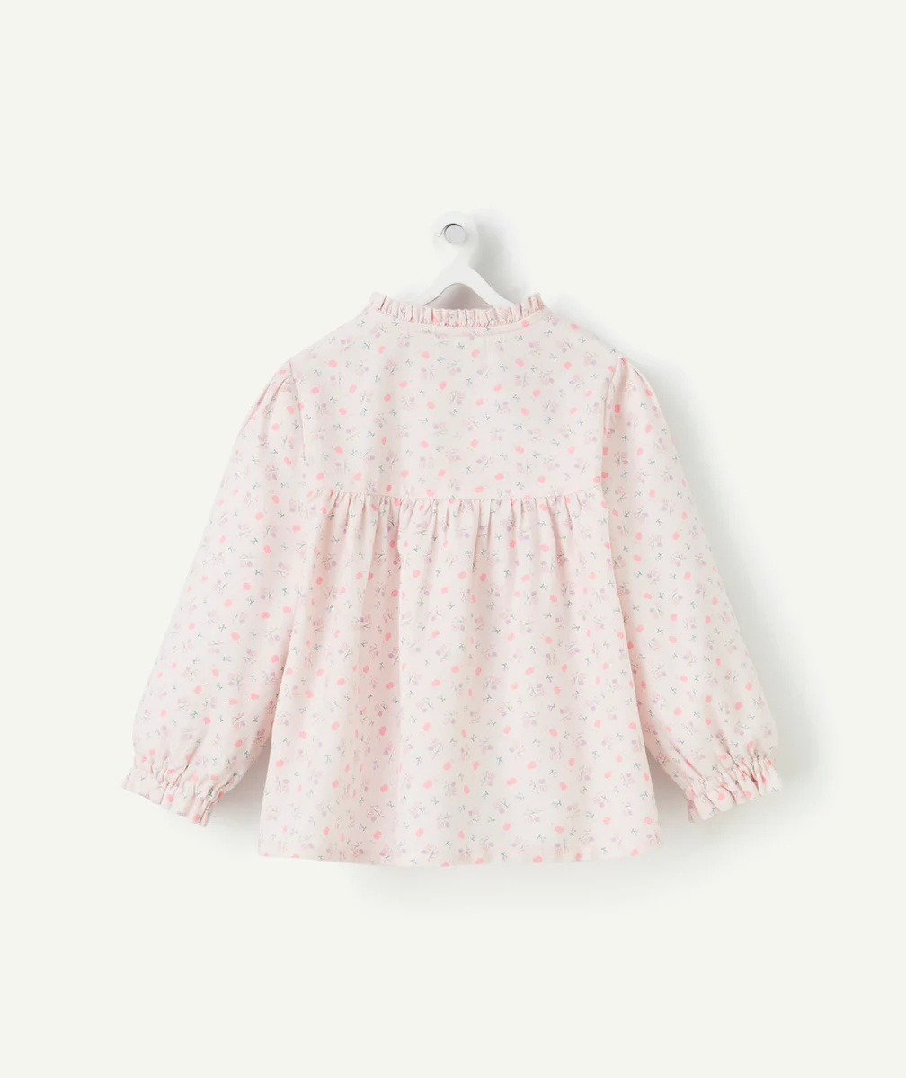 BLOUSE MANCHES LONGUES BÉBÉ FILLE EN COTON BIO ROSE AVEC IMPRIMÉ FLEURI