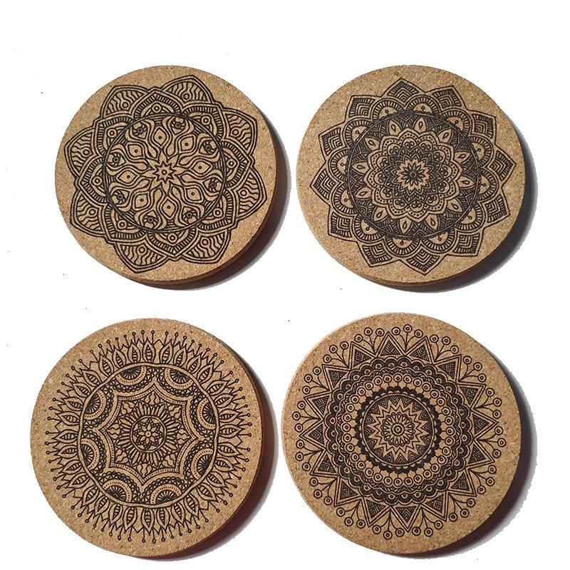 (12er Set) Ø10cm Kork Getränke Untersetzer Mandala Glasuntersetzer   Halterung - Braun