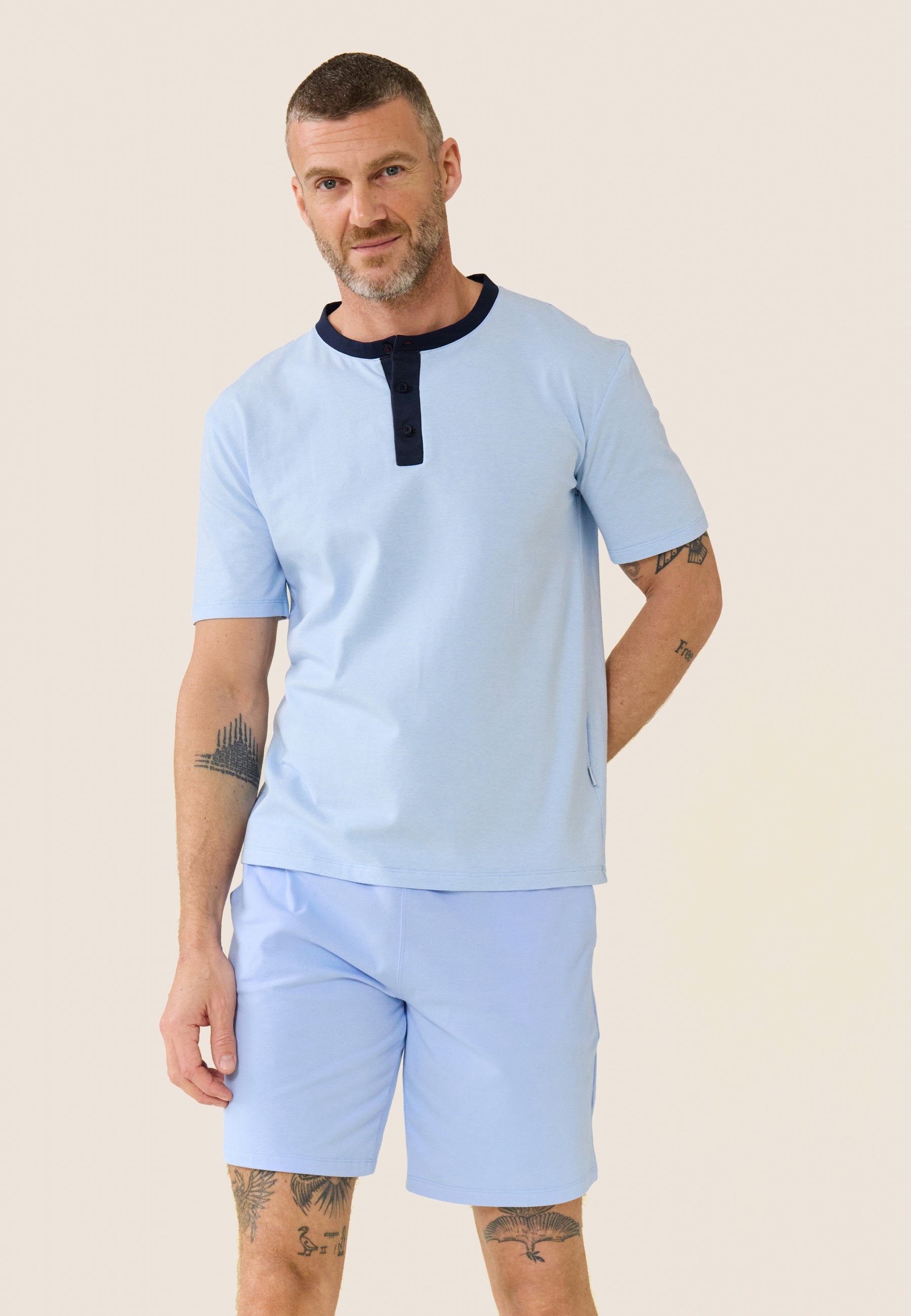 Ensemble de pyjama t-shirt et short en coton-Ensemble Pyjama Yvan Bleu ciel