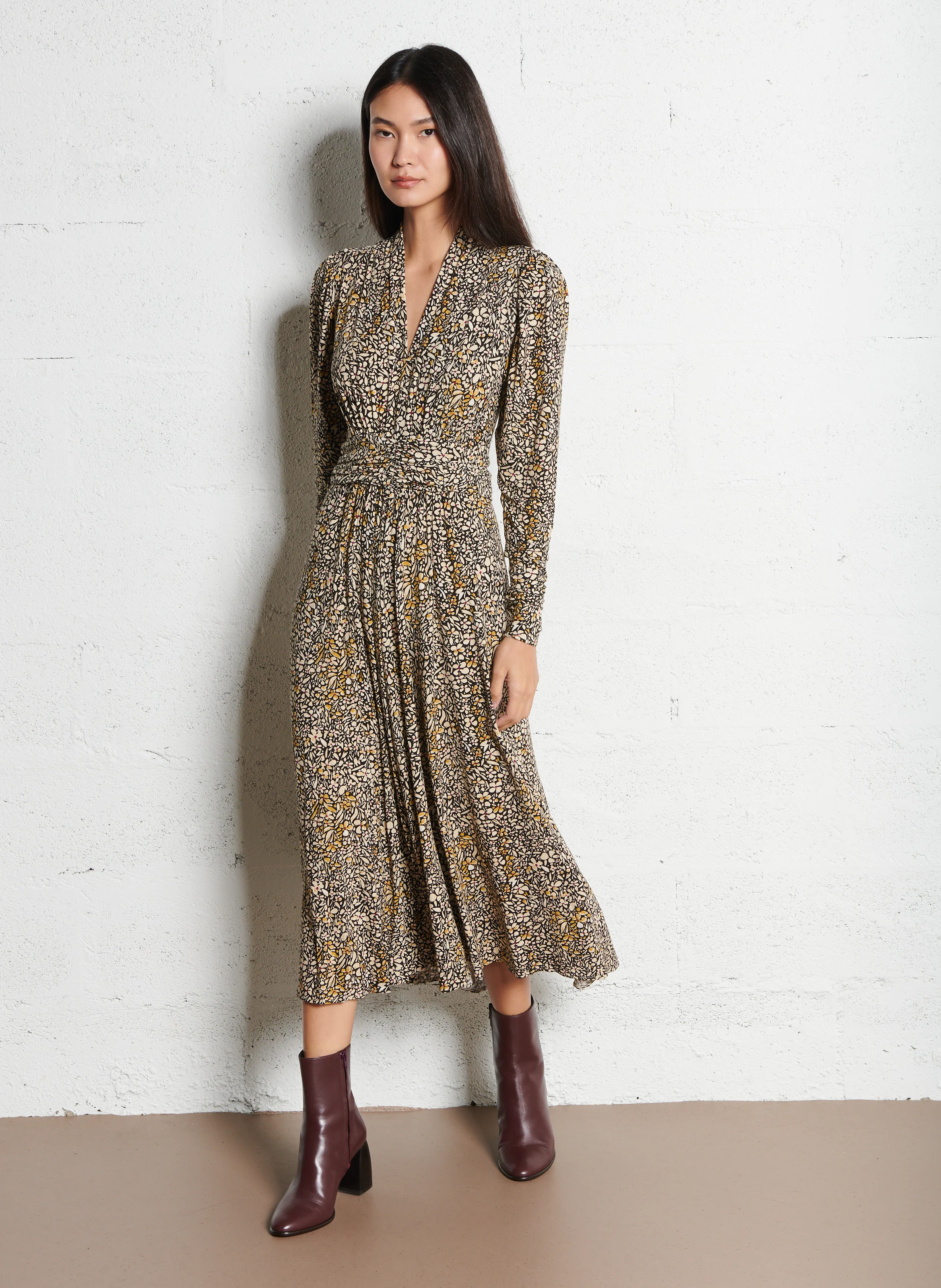 SEVEN - Robe col V imprimée| Beige
