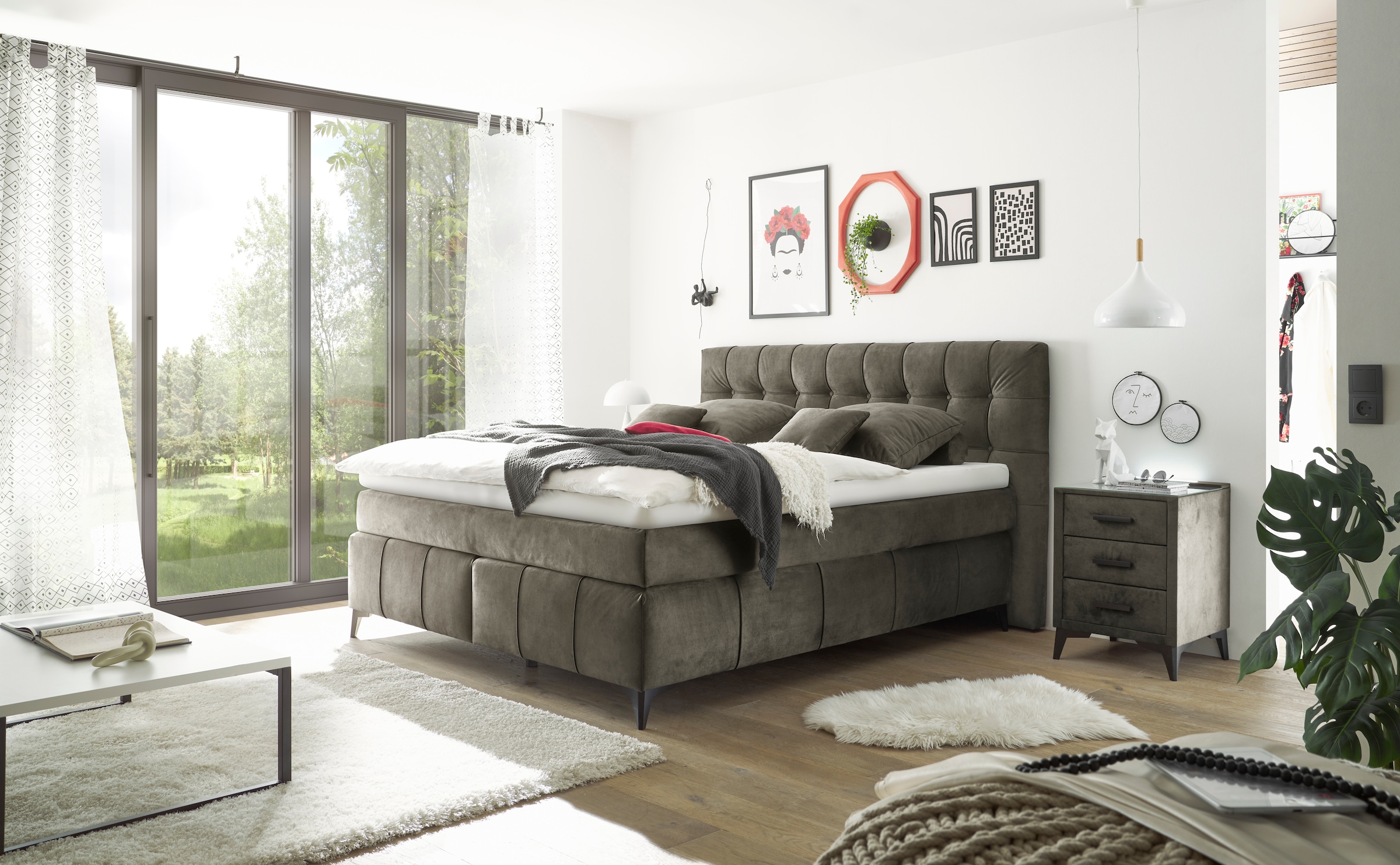 ED EXCITING DESIGN Boxspringbett »Oregon« inkl. Duo-Matratze - Kokosmatte, Filzabdeckung