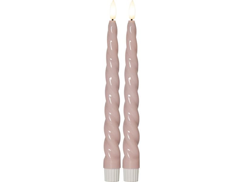 Star Trading LED-Stabkerzen Set Flamme Shine, 24.5 cm, Pink Elektrische Antik-Kerze im 2er-Pack