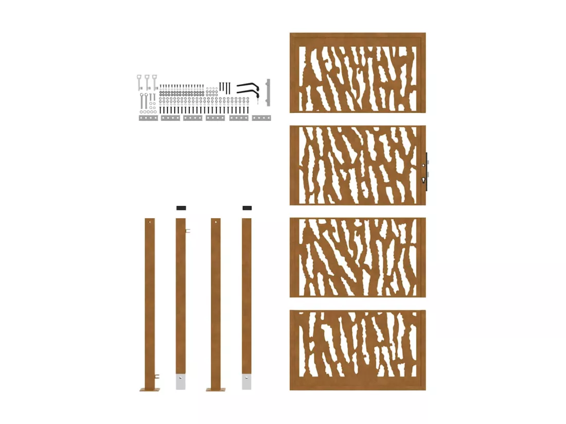 Porte de jardin acier résistant aux intempéries design tracés