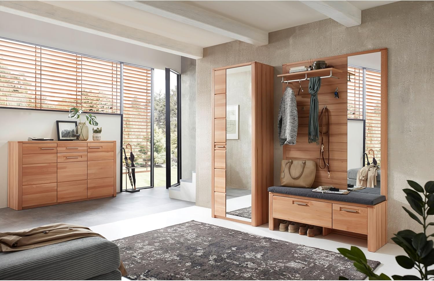 Stella Trading Nature ONE Garderobenschrank mit Spiegel in Kernbuche Teil-massiv FSC-Zertifiziert - Flurgarderoben Schrank mit viel Stauraum - 74 x 201 x 40 cm (B/H/T)