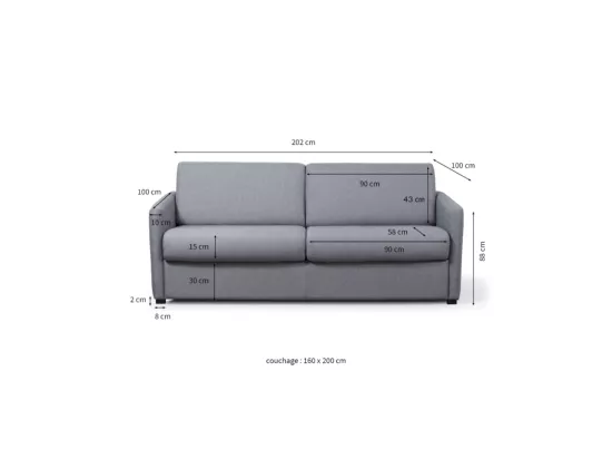Canapé Convertible Express 3 Places en Tissu L200cm - Alice