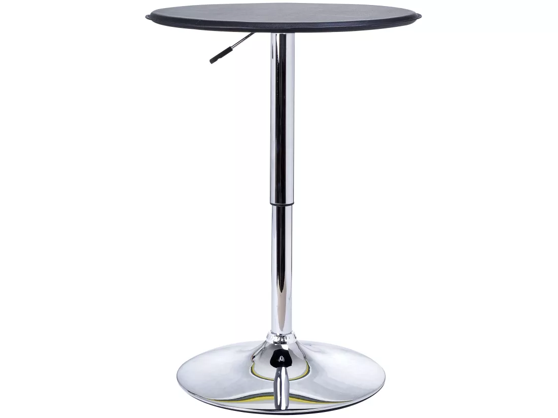 Table de bar table bistro chic style contemporain table ronde hauteur réglable 67-93 cm Ø 63 cm plateau pivotant 360° métal chromé PVC noir